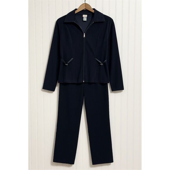 Vintage Y2K Fashion Bug Navy Blue Pant Suit Set Jacket & Trousers Stretch Sz 12 - Picture 1 of 11